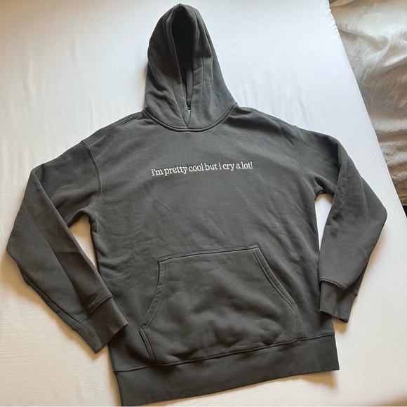SEE THE WAY I SEE charcoal grey knit fleece sweater embroidered hoodie - Picture 1 of 8